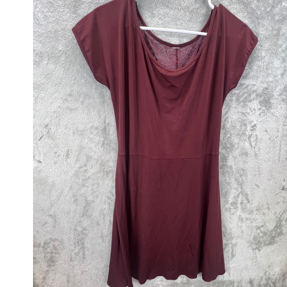 Coquette Lace Back Fit and Flare Mini Dress Short‎ Sleeve Skater Dress Wine Red